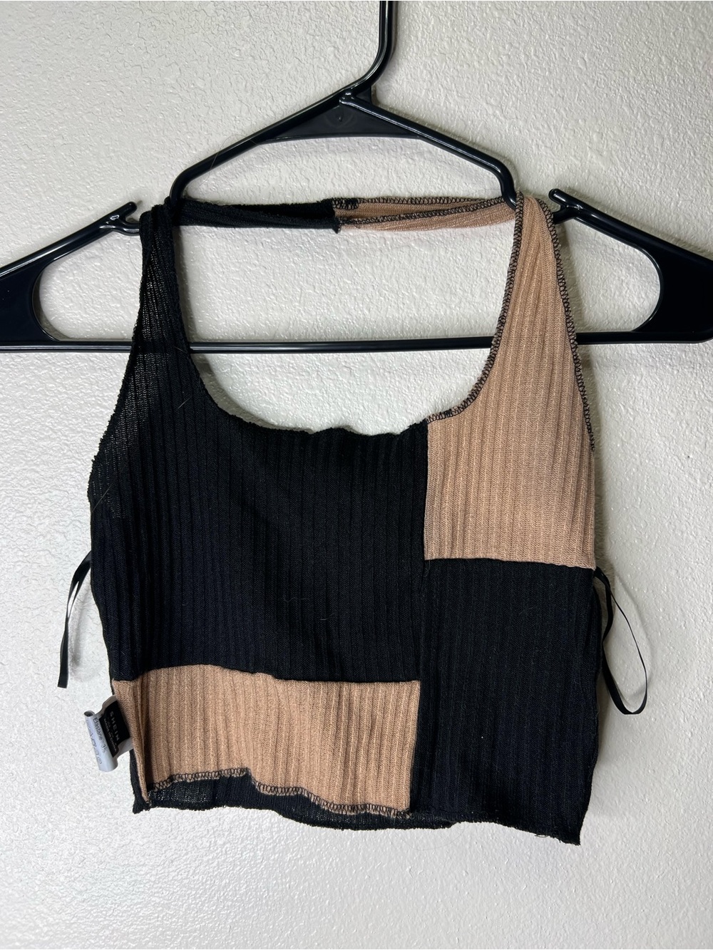 SHEIN Black & Tan Colorblock Ribbed Crop Tank